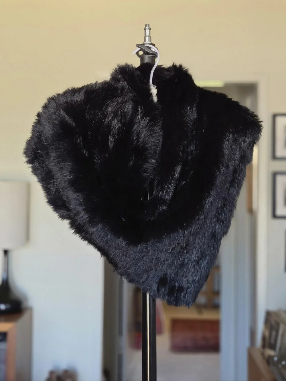 Jocelyn Black Rabbit Fur Infinity Scarf Shawl